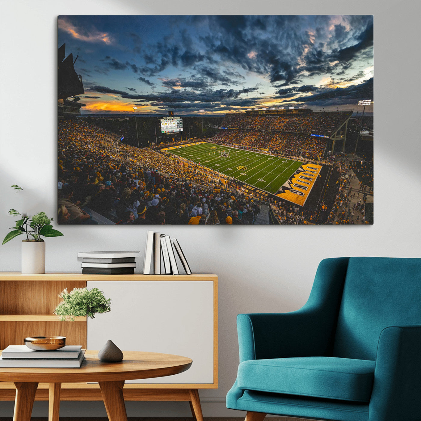 MGV-CV-36X24 - University of Wyoming Cowboys Football Team Print - Laramie War Memorial Stadium Wall Art Canvas