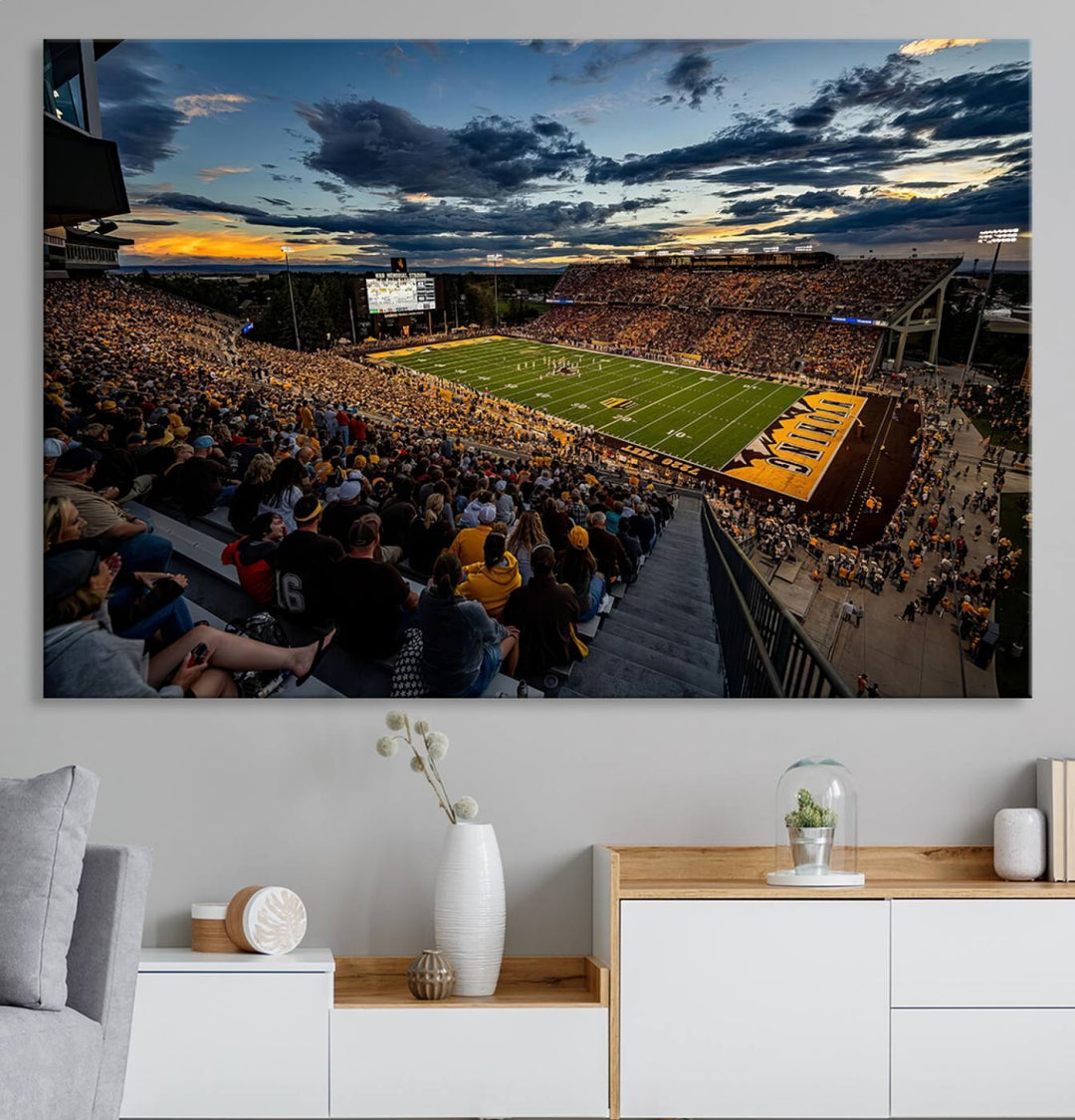 Cowboy Football War Memorial Stadium Wall Art | Ready to Hang Canvas Print of College Football Stadium at Sunset | Perfect for Sports Fans and Football Enthusiasts