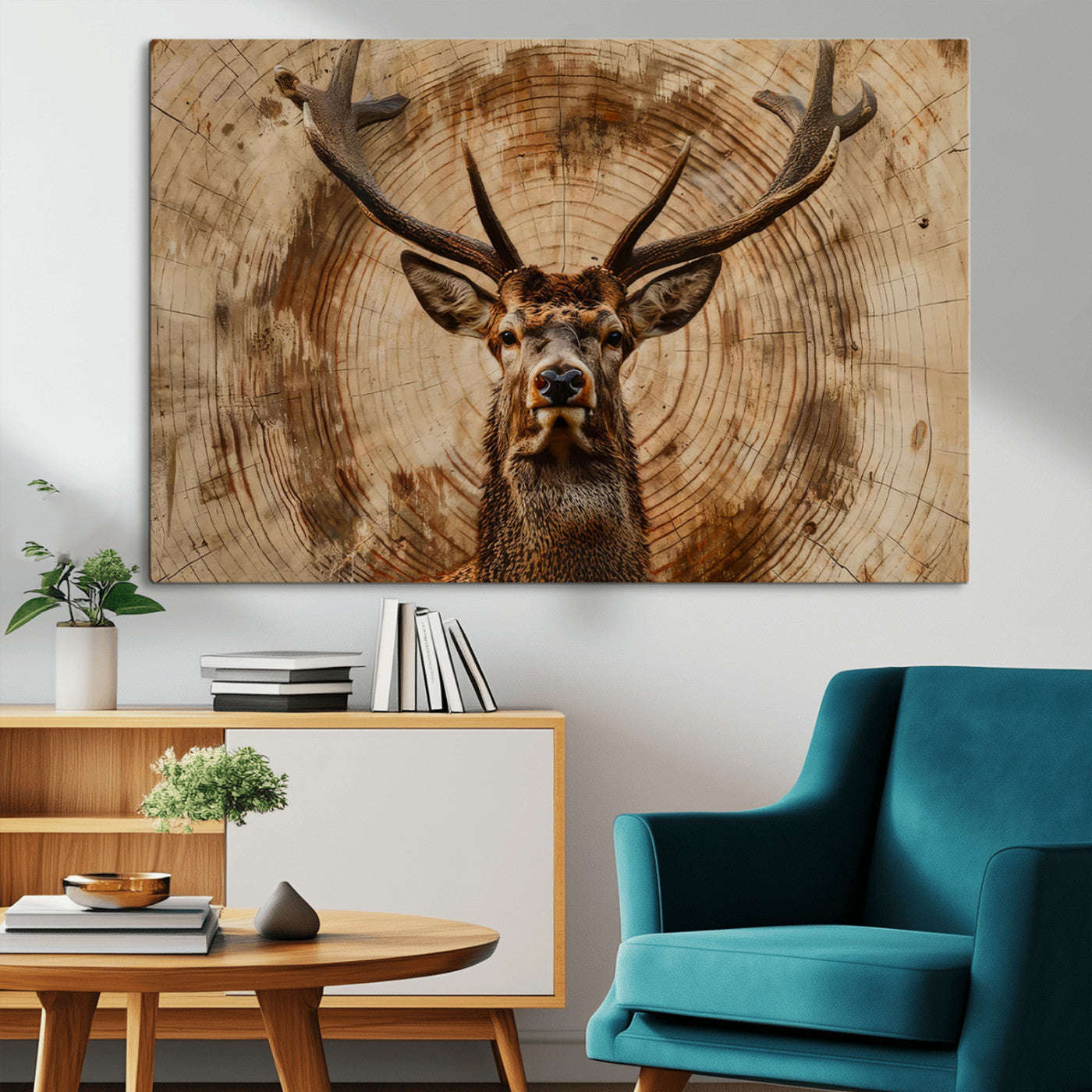 MGV-CV-36X24 - Wood Abstract Deer Wall Art | Rustic Wildlife Canvas Print | Ready to Hang Stag Head Triptych for