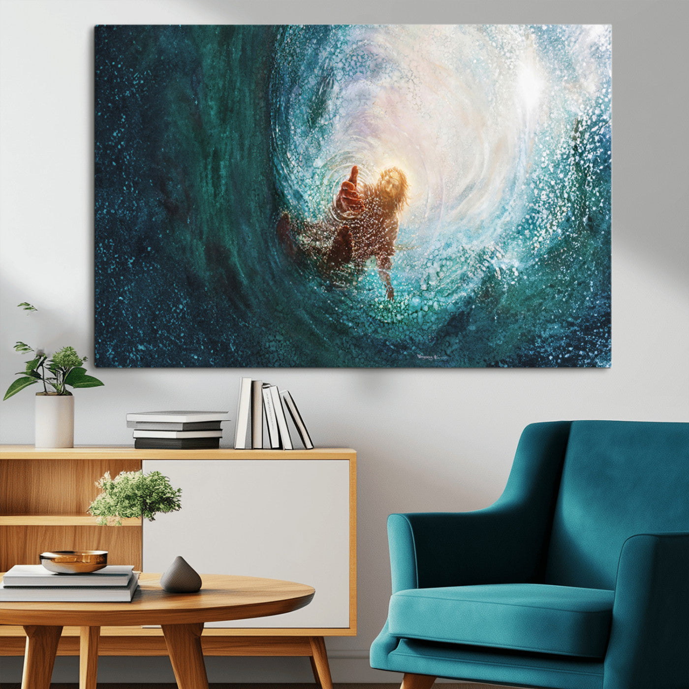 MGV-CV-36X24 - Powerful Jesus Canvas Print - Hand of Salvation, Inspirational Wall Art - Framed, Ready to Hang for
