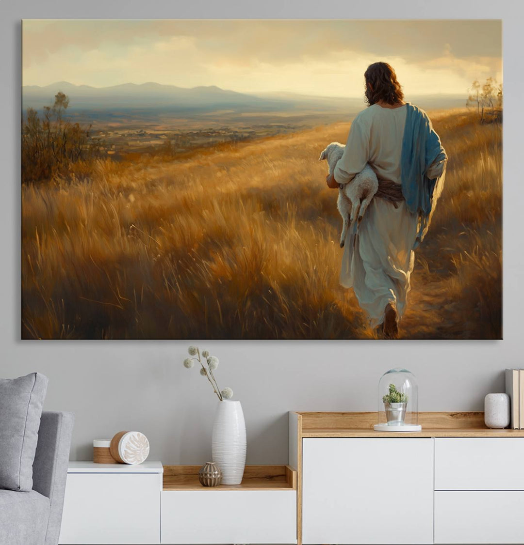 Jesus the Good Shepherd Wall Art Canvas Print - Inspirational Christian Religious Print for Prayer Room Decor