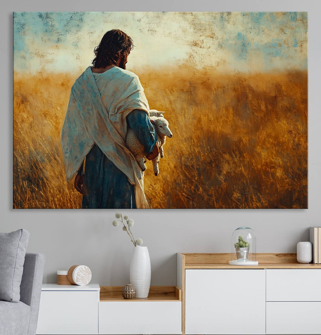 Jesus the Good Shepherd Wall Art Canvas Print - Inspirational Christian Religious Print for Prayer Room Decor