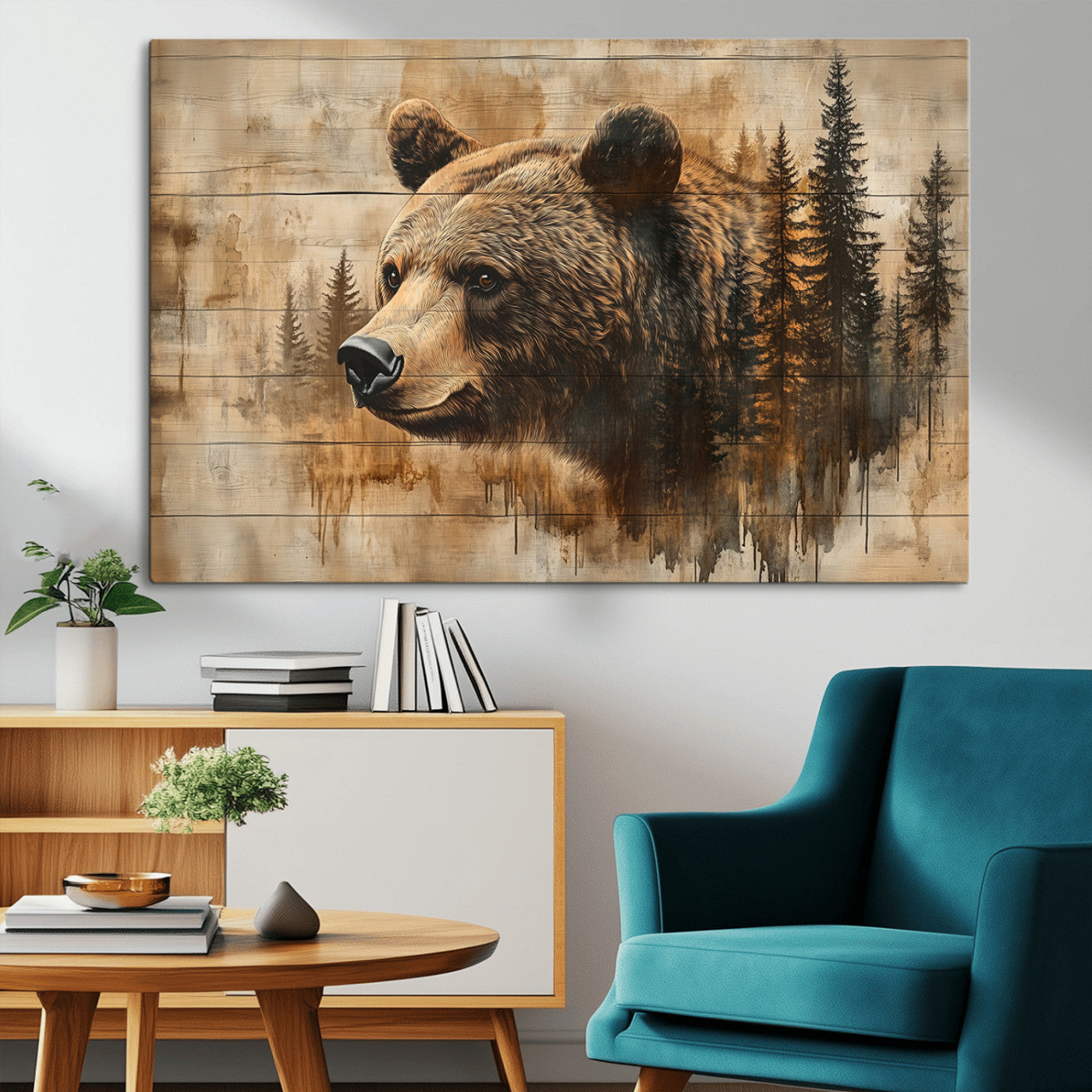 MGV-CV-36X24 - Rustic Grizzly Bear Wall Art, Abstract Grizzly 399 Bear Wall Art Canvas Print - Woodland Wildlife