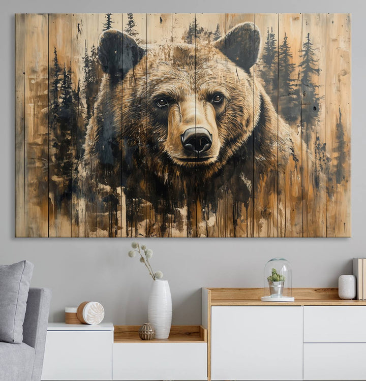 Rustic Bear Wall Art Canvas Print | Framed & Ready to Hang | Rustic Animal Artwork for Living Room, Office, Cabin, or Nature-Inspired Décor