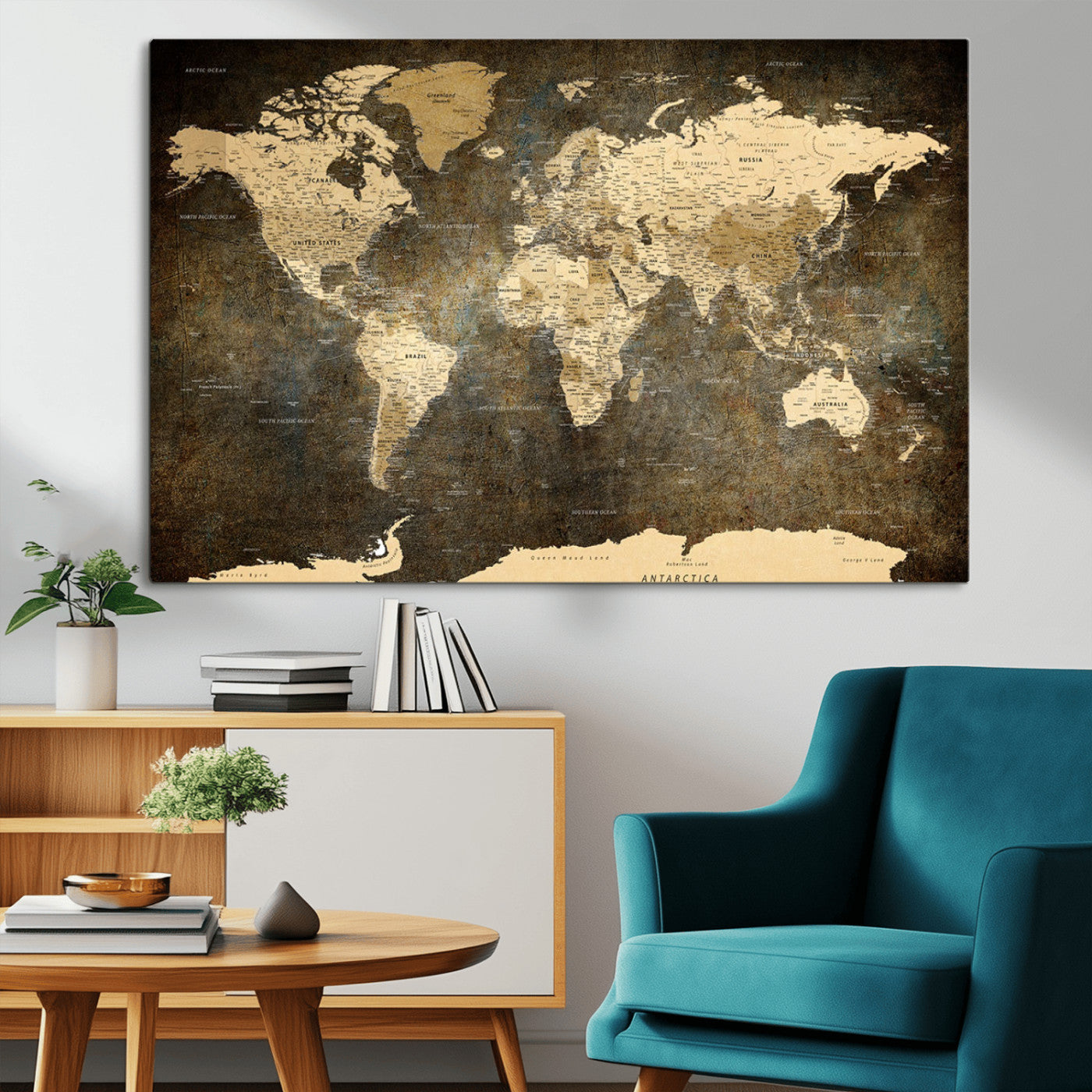 MGV-CV-36X24 - Push Pin World Map Canvas Print – Framed Wall Art for Couples to Track Their Travels – Anniversary