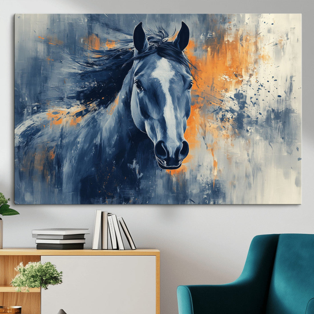 Abstract Blue Horse Wall Art Print Canvas | Western Horse Wall Art for Farmhouse Decor