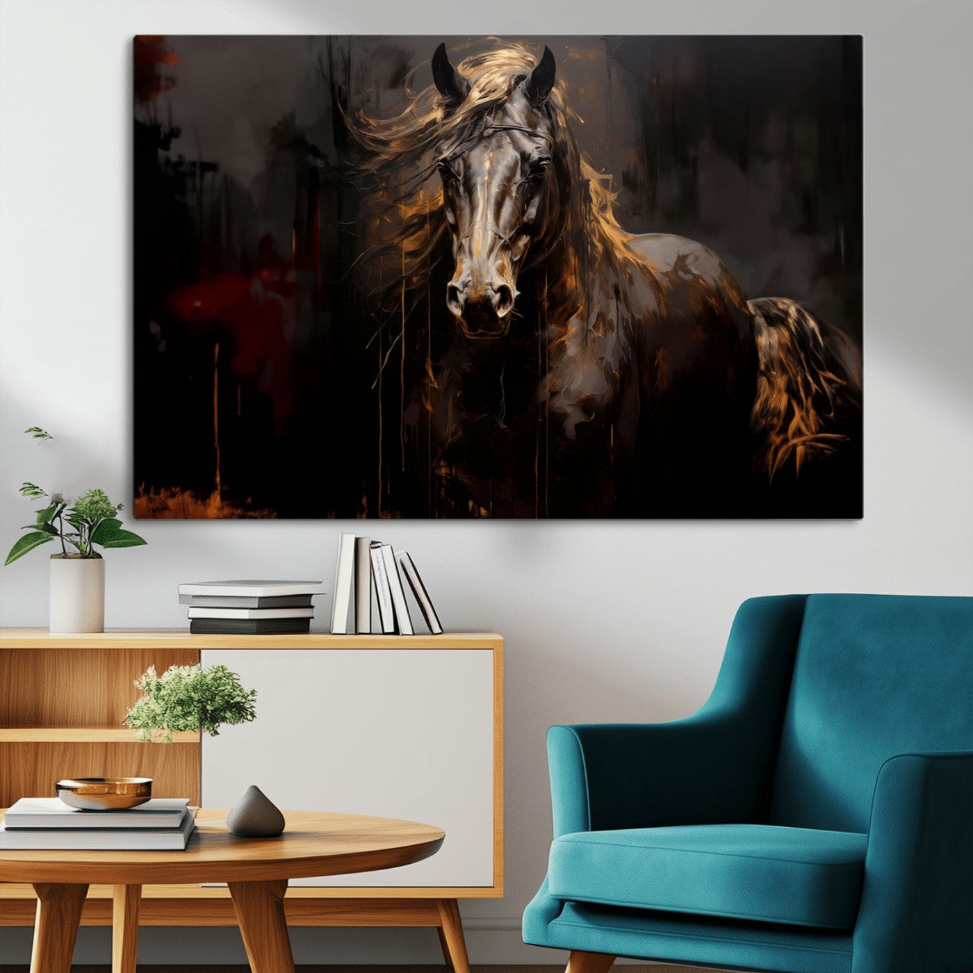 MGV-CV-36X24 - Abstract Black Horse Canvas Print for Farmhouse Wall Art | Abstract Equine Wall Art | Western Decor