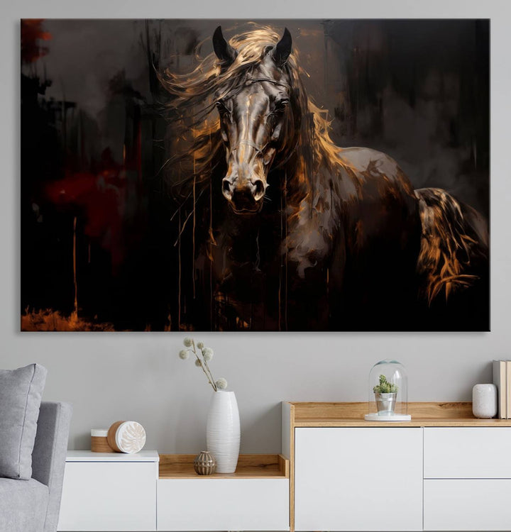 Abstract Black Horse Canvas Print | Abstract Equine Wall Art | Western Decor Print | Horse Lover Gift | Farmhouse & Cabin Wall Art