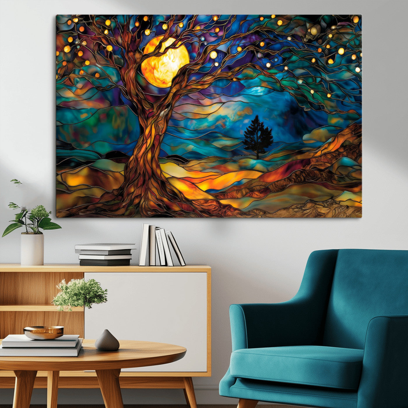 MGV-CV-36X24 - Tree of Life Wall Art - Yggdrasil Tree of Life Canvas Print - Vibrant Moonlit Tree Wall Art,  Tree