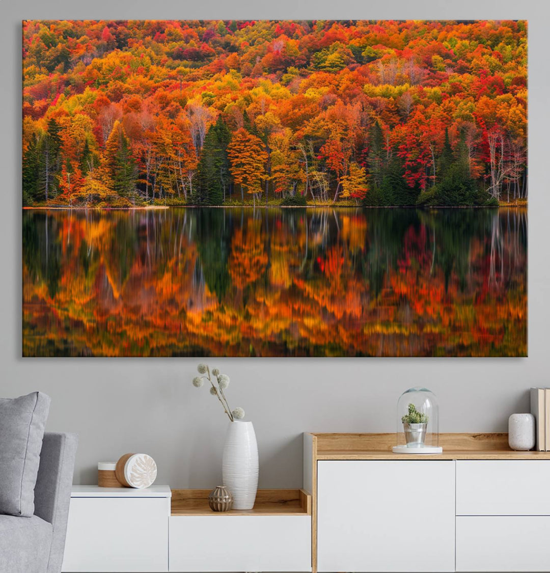 Autumn Reflection Canvas Print, Stunning Fall Foliage Wall Art, Serene Lake Landscape, Perfect Seasonal Decor Print