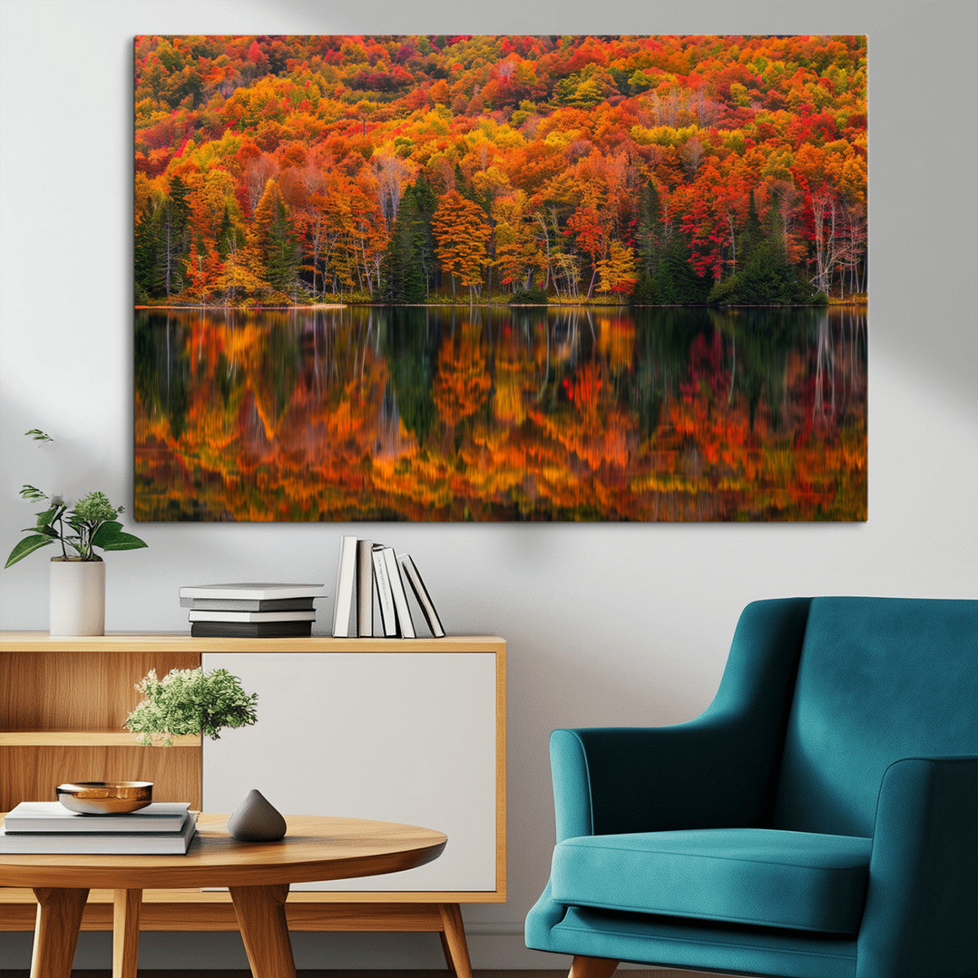 MGV-CV-36X24 - Fall Foliage Wall Art - Autumn Reflection Canvas Print, Stunning Fall Foliage Wall Art, Serene Lake
