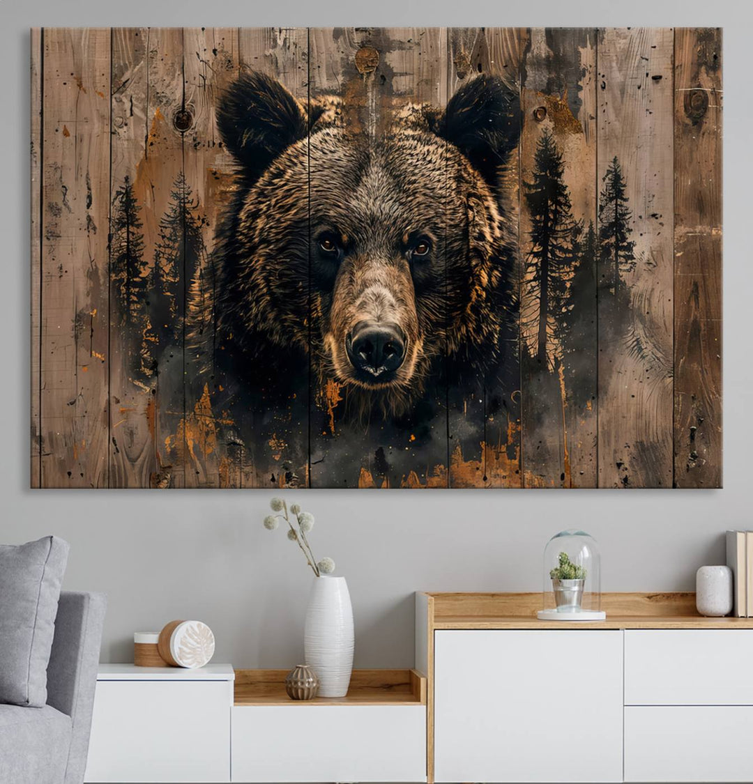 Rustic Bear Wall Art | Triptych Canvas Print | Rustic Cabin Wall Decor | Forest-Inspired Animal Art | Perfect for Farmhouse or Woodland Print