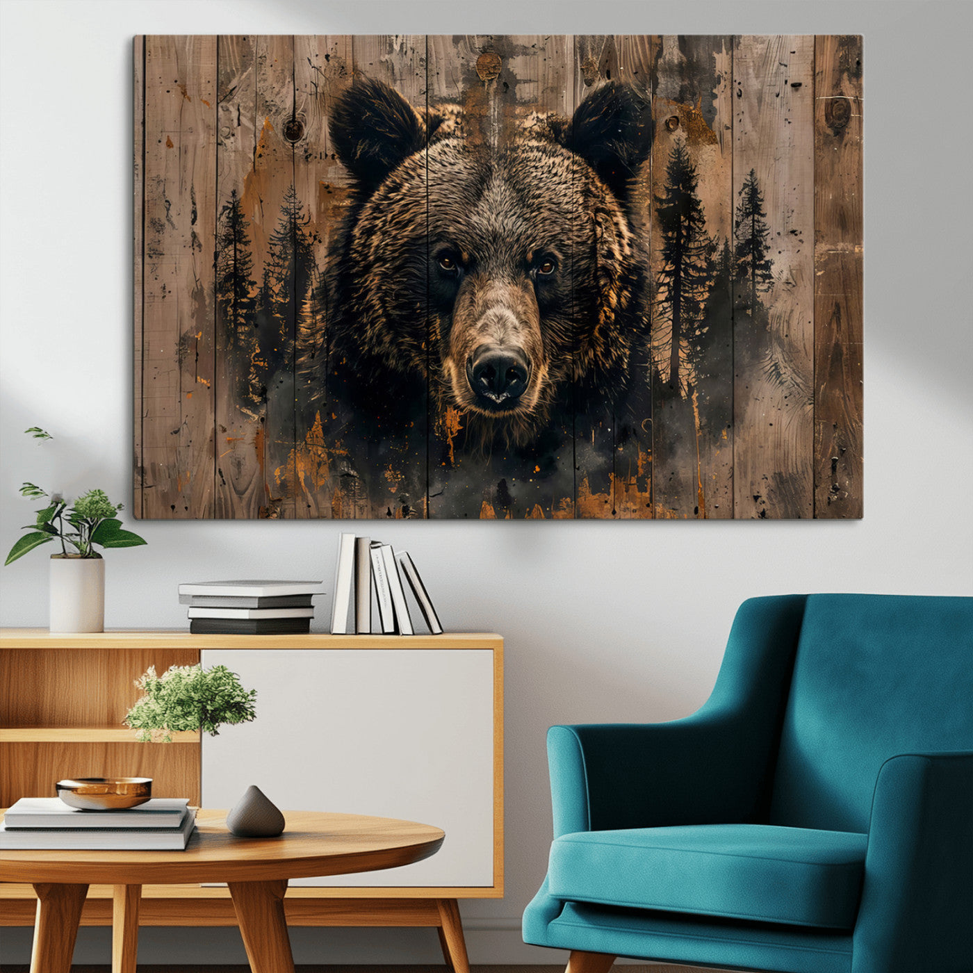 MGV-CV-36X24 - Rustic Grizzly 399 Wall Art | Triptych Canvas Print | Rustic Cabin Wall Decor | Perfect for