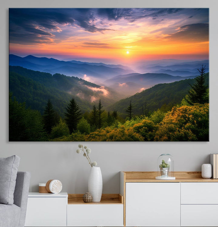 Majestic Mountain Sunrise Landscape Wall Art | Canvas Print Ready to Hang | Perfect for Farmhouse Wall Decor, Cabin Wall Art, Nature Lover’s Retreat