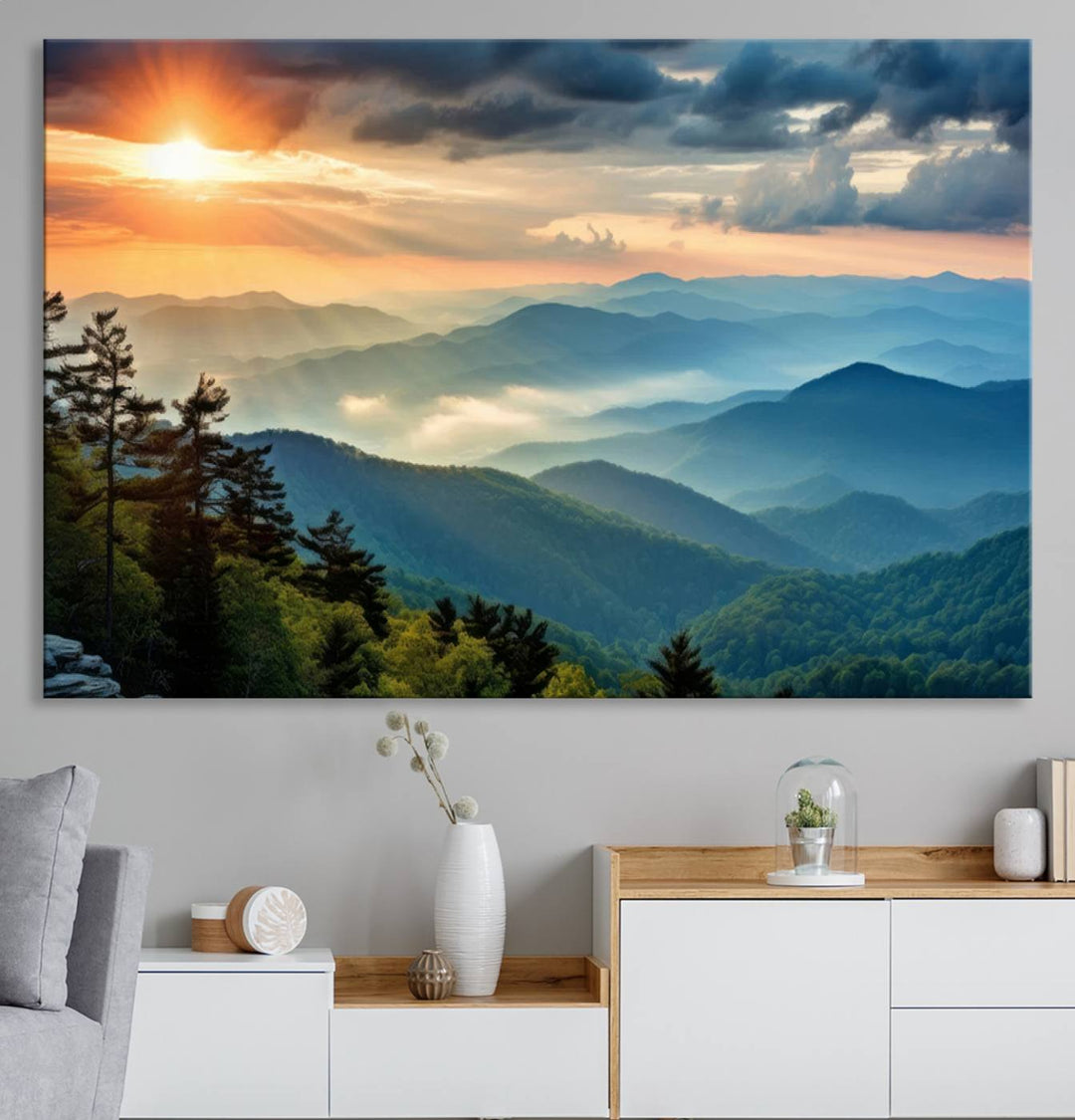 Sunrise Over Mountain Range Wall Art | Canvas Print Ready to Hang | Perfect for Farmhouse Wall Decor, Cabin Wall Art, Nature-Inspired Home