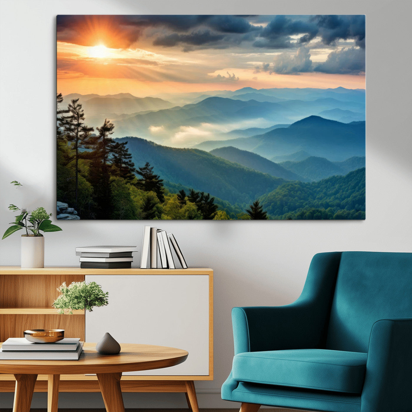 MGV-CV-36X24 - Sunrise Over Mountain Range Wall Art Canvas Print, Farmhouse Wall Decor, Cabin Wall Art