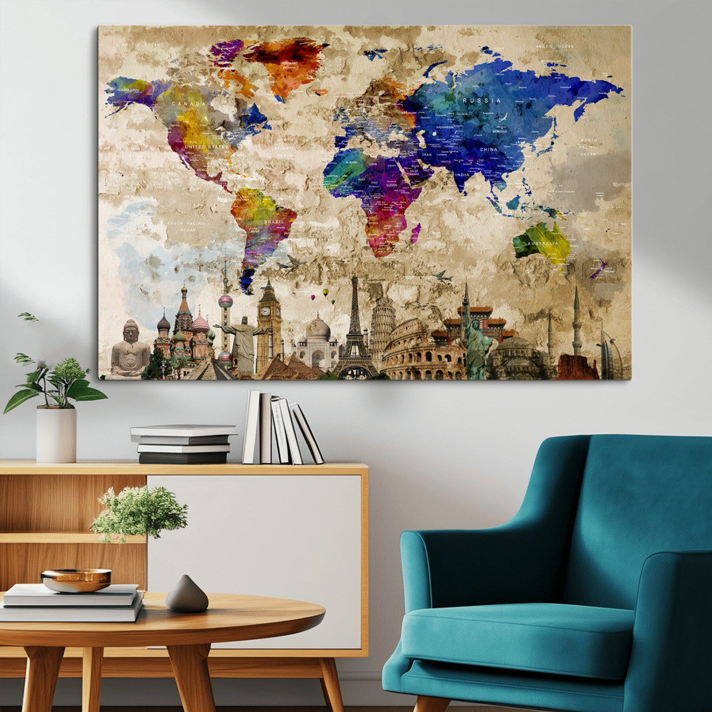 MGV-CV-36X24 - Push Pin World Map Canvas Print – Framed Wall Art for Couples to Track Their Travels – Anniversary