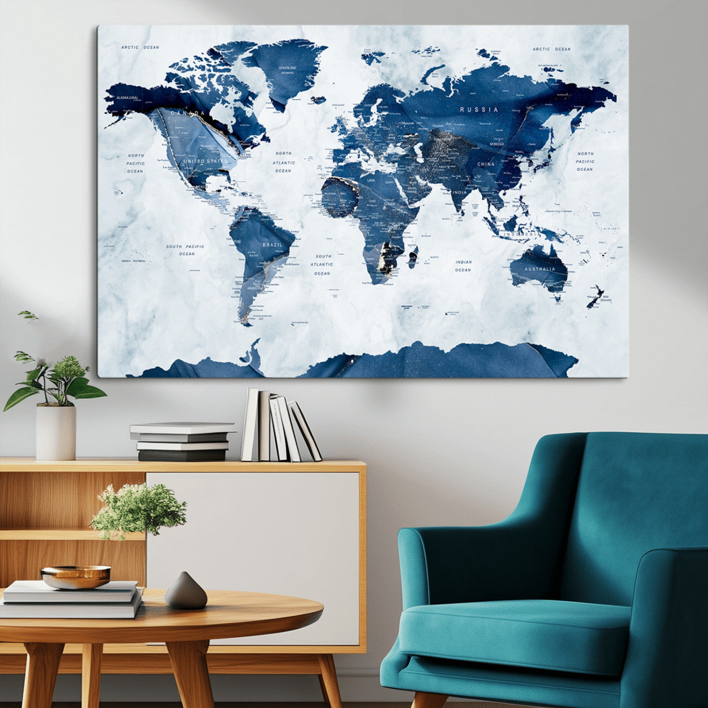 MGV-CV-36X24 - Push Pin World Map Canvas Print – Framed Wall Art for Couples to Track Their Travels – Anniversary