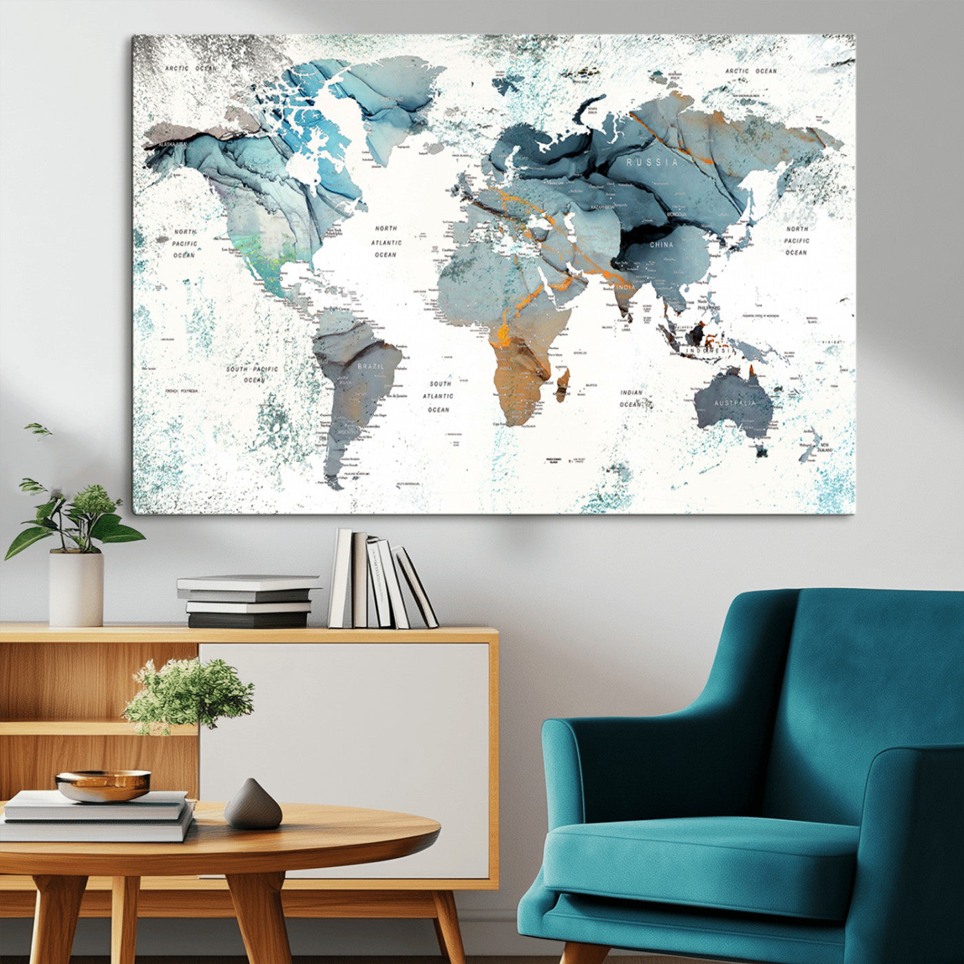 MGV-CV-36X24 - Push Pin World Map Canvas Print – Framed Wall Art for Couples to Track Their Travels – Anniversary