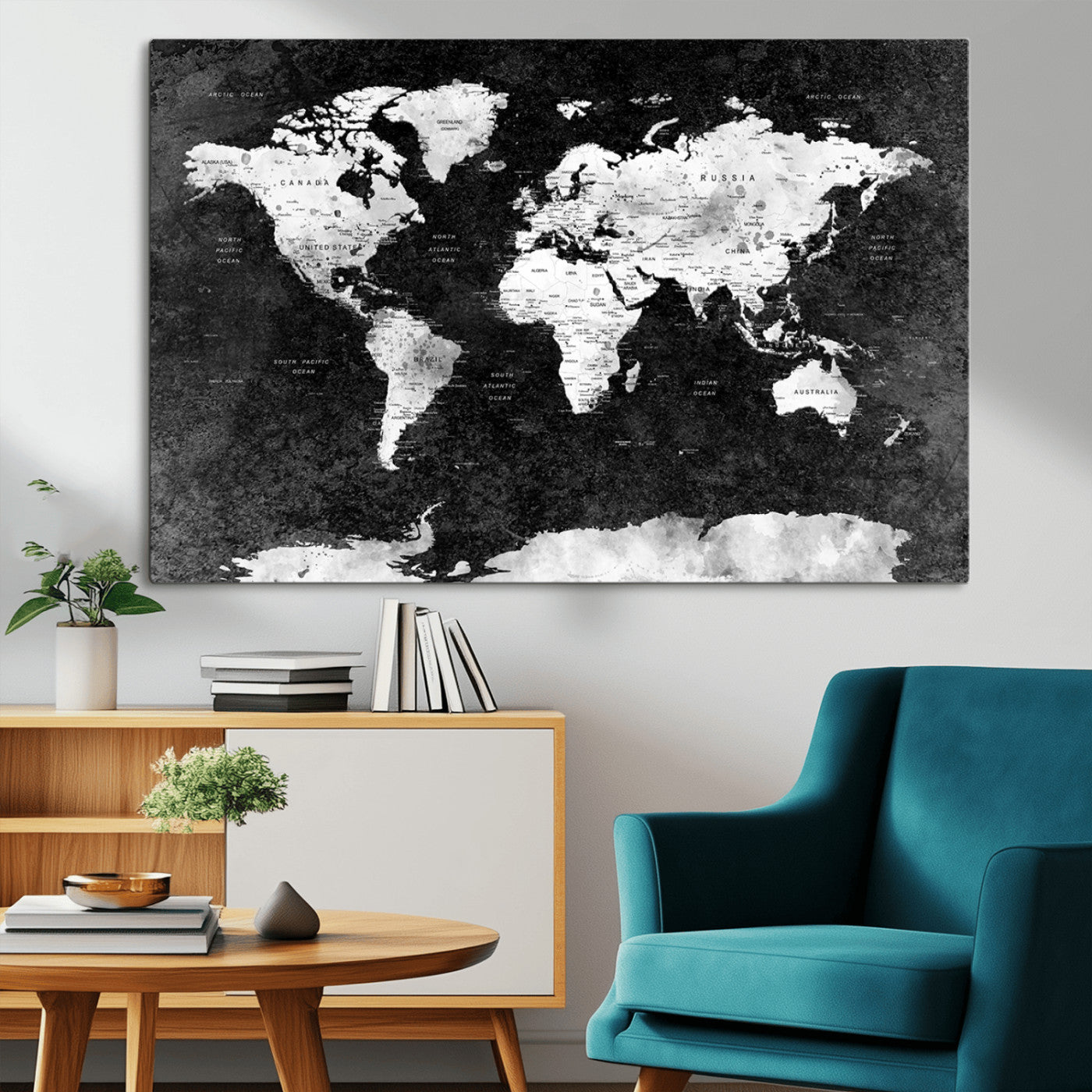 MGV-CV-36X24 - Push Pin World Map Canvas Print – Framed Wall Art for Couples to Track Their Travels – Anniversary