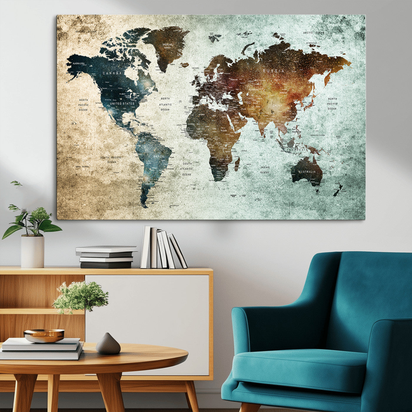 MGV-CV-36X24 - Push Pin World Map Canvas Print – Framed Wall Art for Couples to Track Their Travels – Anniversary
