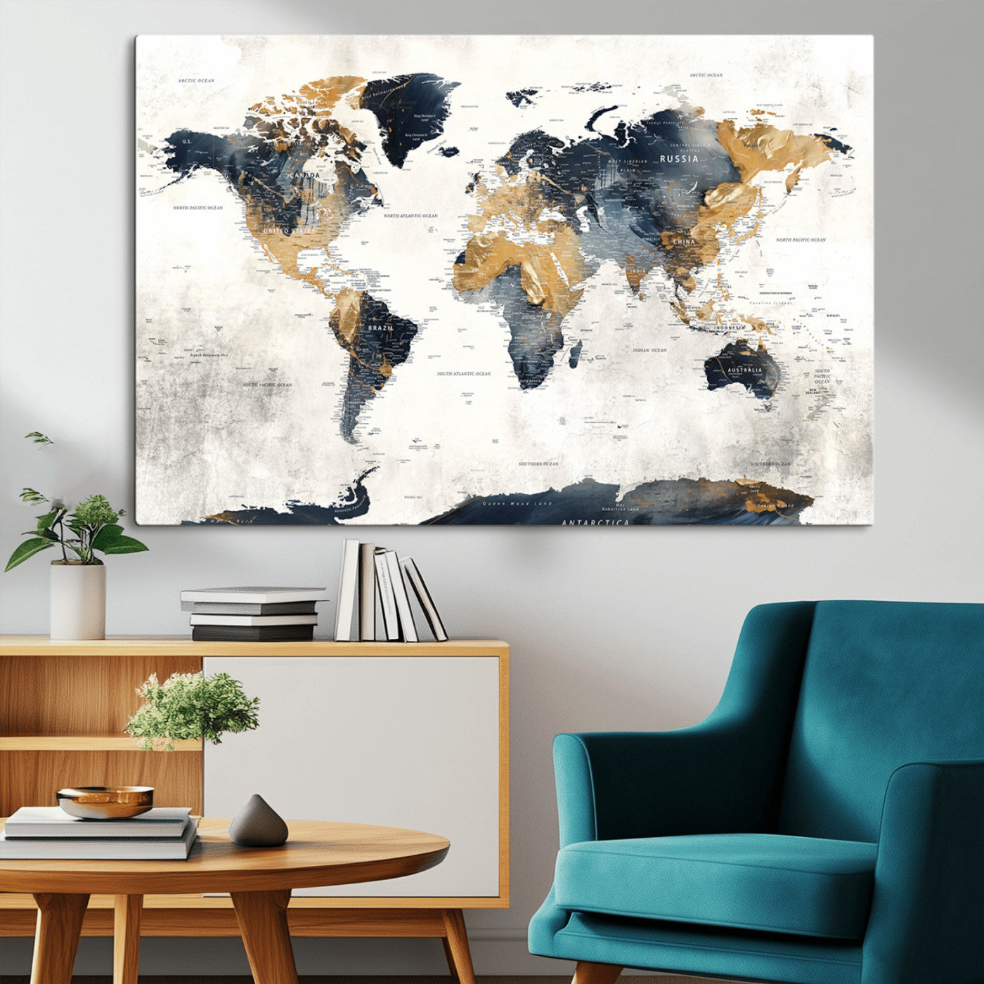 MGV-CV-36X24 - Push Pin World Map Canvas Print – Framed Wall Art for Couples to Track Their Travels – Anniversary