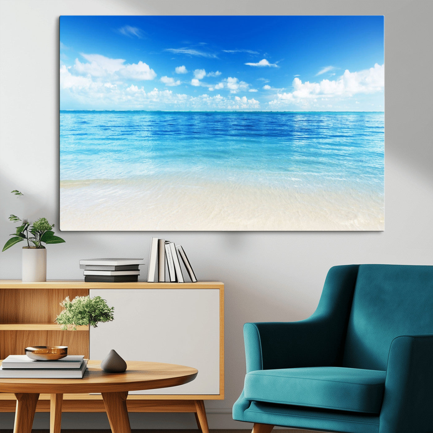 MGV-CV-36X24 - Beach Scene Canvas Wall Art Print – Tranquil Ocean Horizon and White Sand Beach Wall Decor for Home