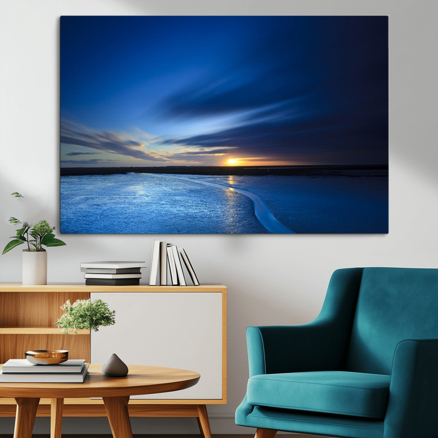 MGV-CV-36X24 - Blue Sunset Ocean Canvas Wall Art Print – Serene Coastal Horizon Wall Decor for Home or Office –