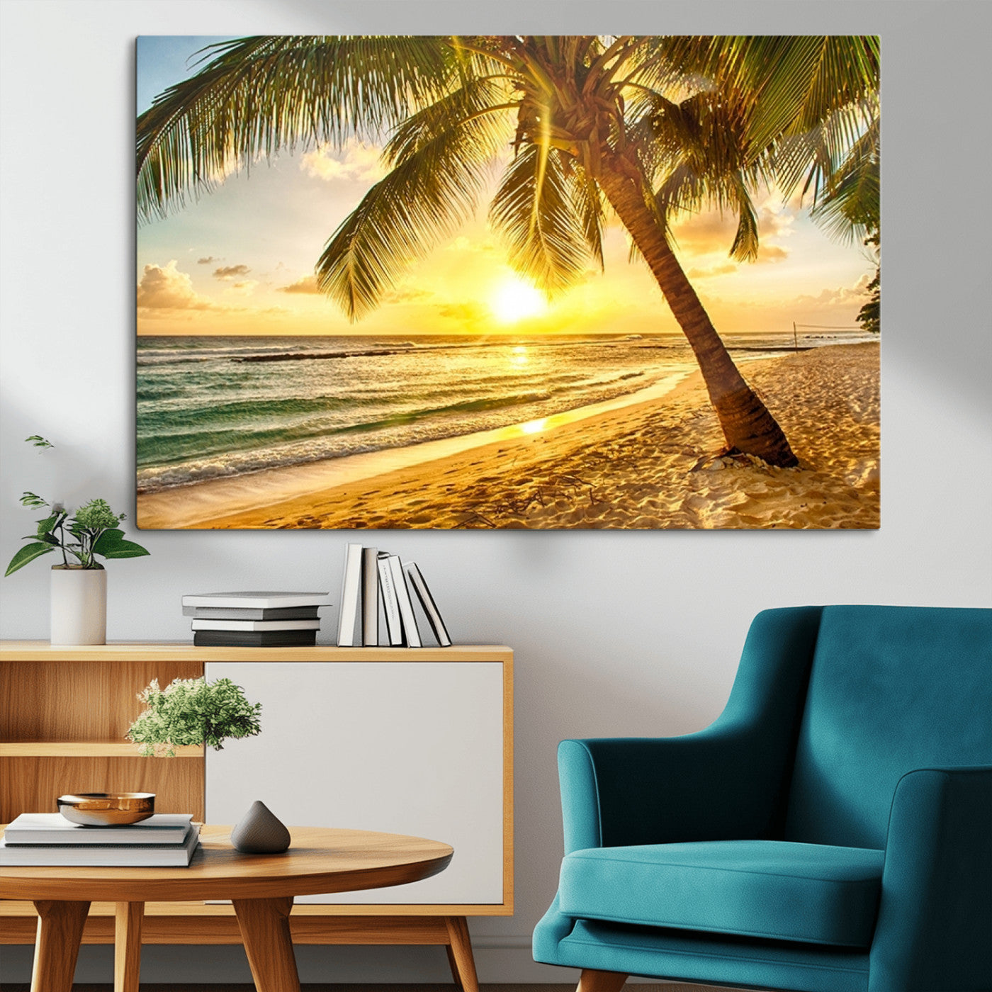 MGV-CV-36X24 - Beach Sunset Canvas Wall Art Print - Tropical Beach Canvas Wall Art Print – Vibrant Palm Trees and