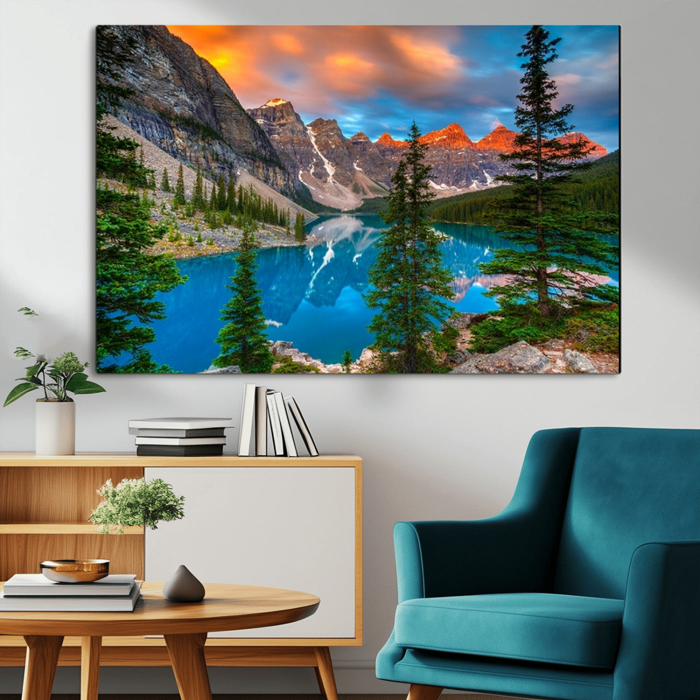 MGV-CV-36X24 - Canadian Rockies Moraine Lake Wall Art Canvas Print, Pine Trees Mountain Spring Canvas Print