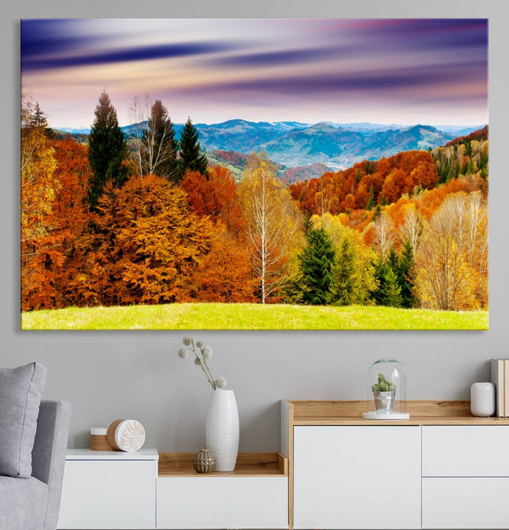 Autumn Forest Mountain Wall Art Canvas Print | Colorful Giclee Forest Canvas Print | Scenic Landscape Art for Living Room Decor Art Print