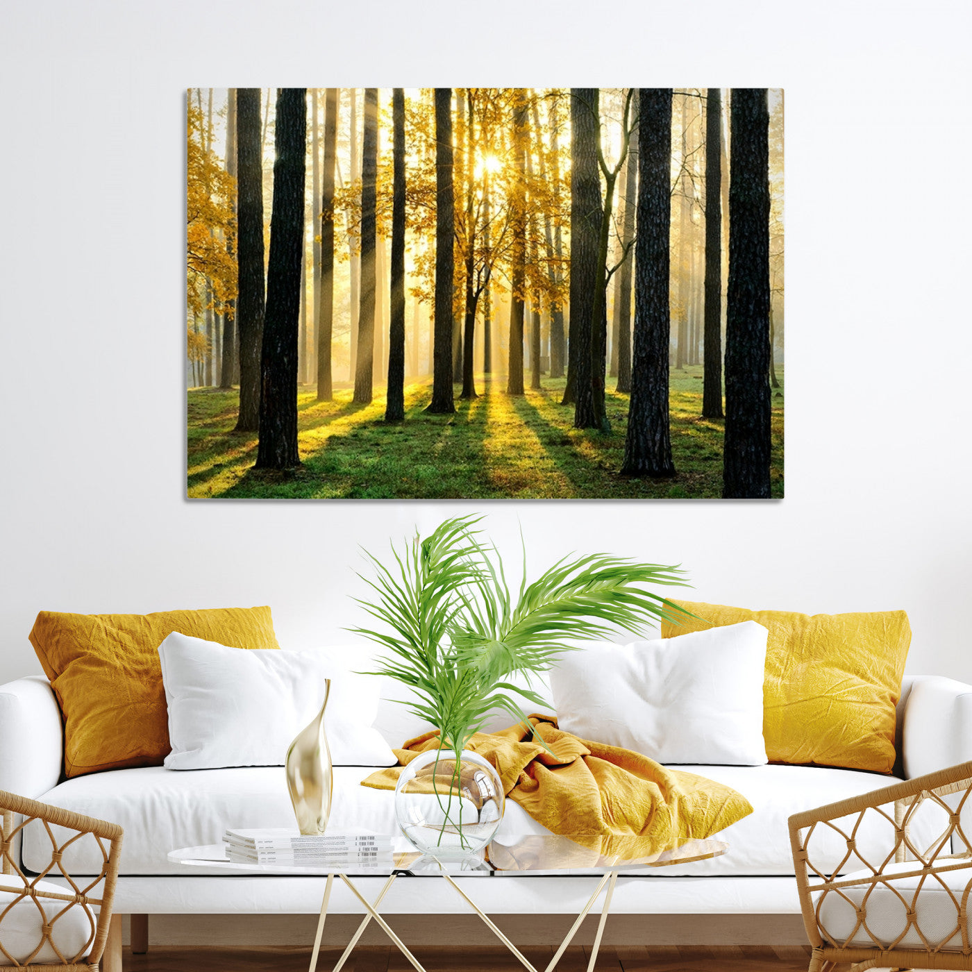 60024-MGV-CV-36X24-Sunlit Forest Wall Art Canvas Print - Large Framed Woodland Wall Art for Home or Office Decor, Rustic Nature Scene with Golden Light