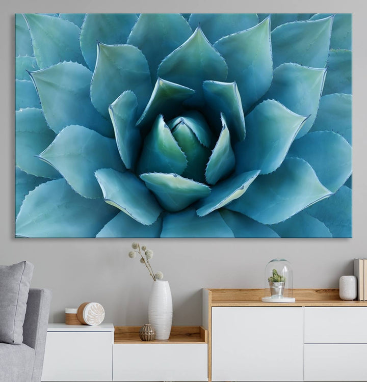 The Large Agave Succulent Canvas Wall Art is displayed on the wall.