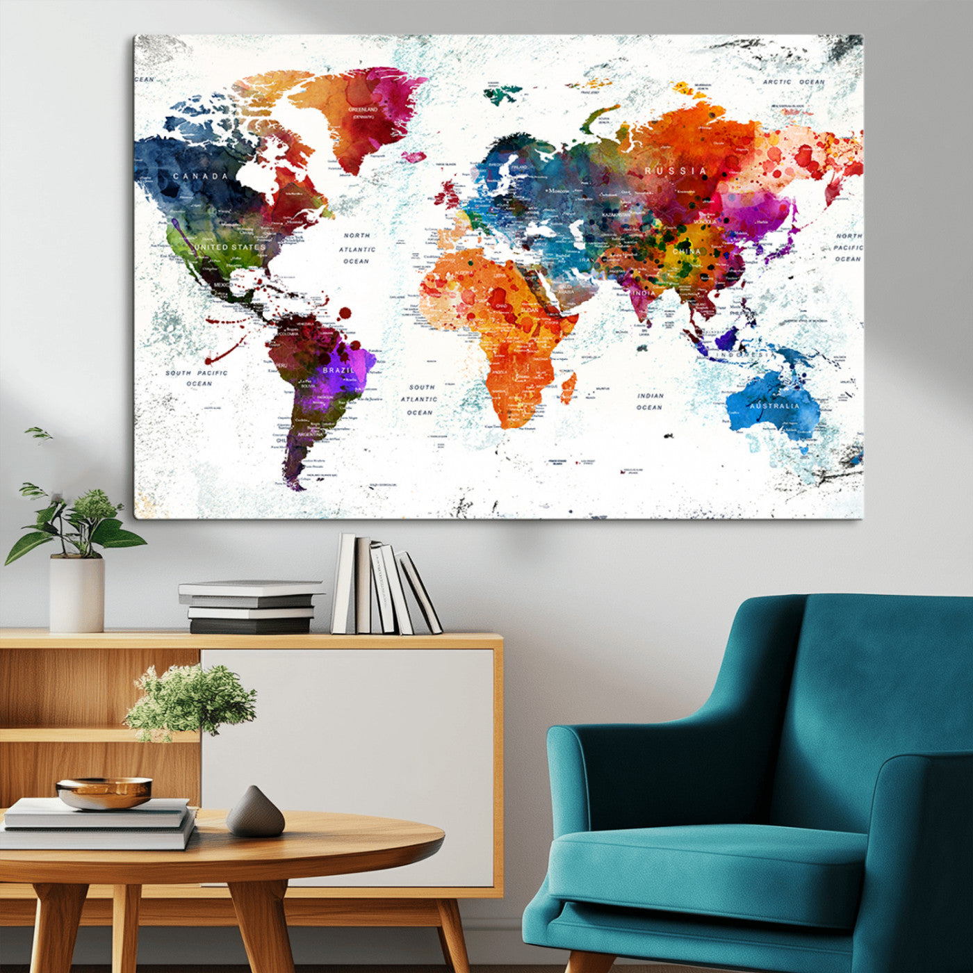 MGV-CV-36X24 - Push Pin World Map Canvas Print – Framed Wall Art for Couples to Track Their Travels – Anniversary
