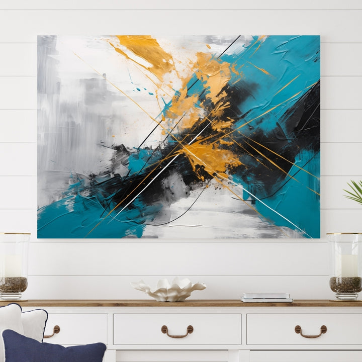 Turquoise Orange Abstract Wall Art Canvas Print