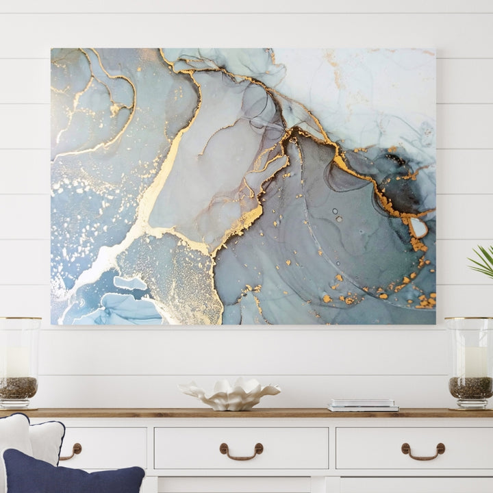 The Marble Texture Canvas Wall Art – Abstract Modern Design with Gold Accents is a perfect choice to enhance your modern space, featuring a triptych design on dark texture.