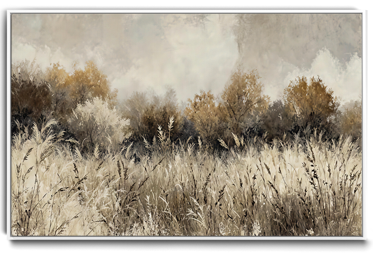 53959945-_Poster-30x20 - Muted Neutral Forest Landscape Canvas Wall Art - Vintage Rustic Wildflower Meadow Print