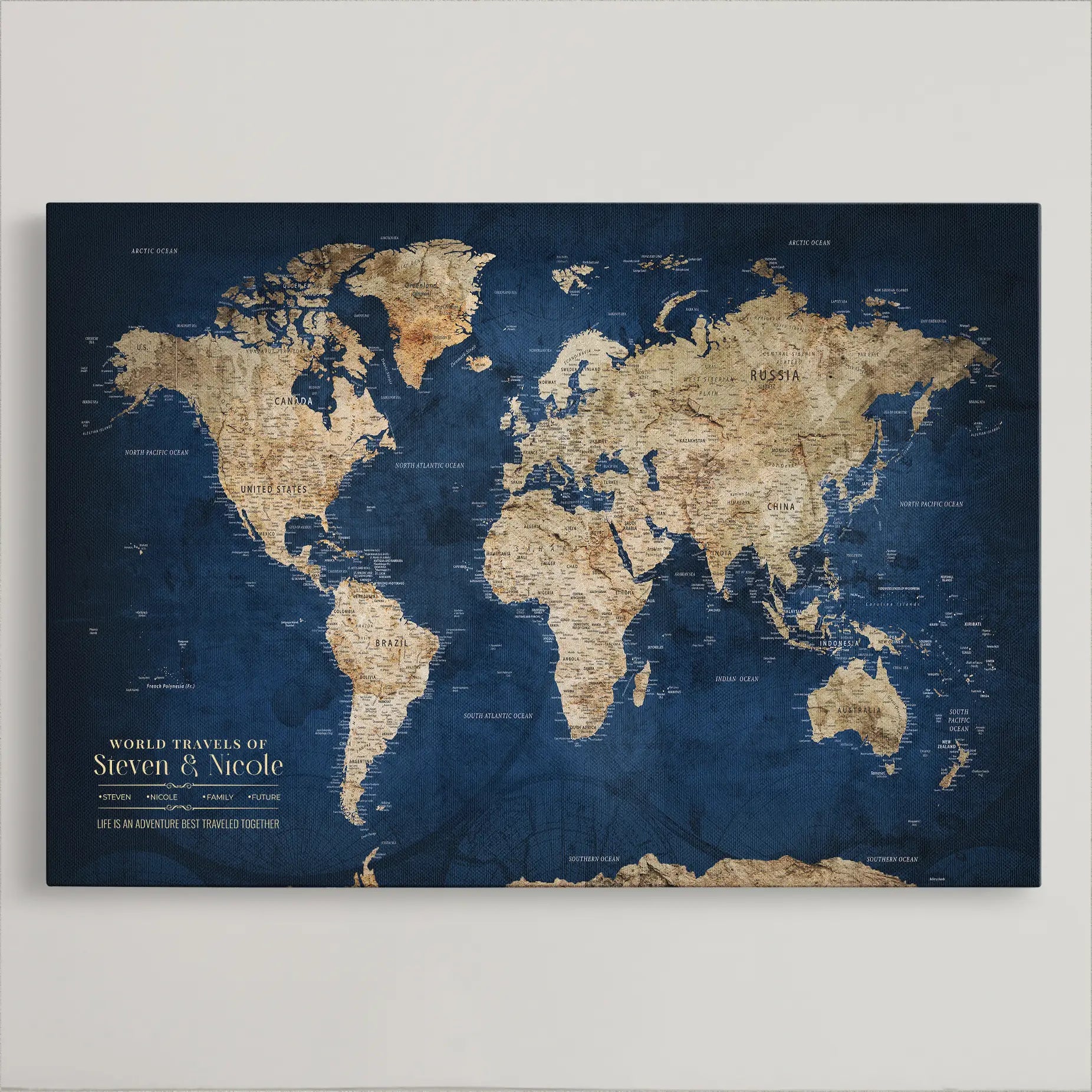 45566494-MGV-CV-36X24-Push Pin Framed World Map Personalized Canvas for Travel Adventures Custom Anniversary Gift Memory Tracker for Home or Office
