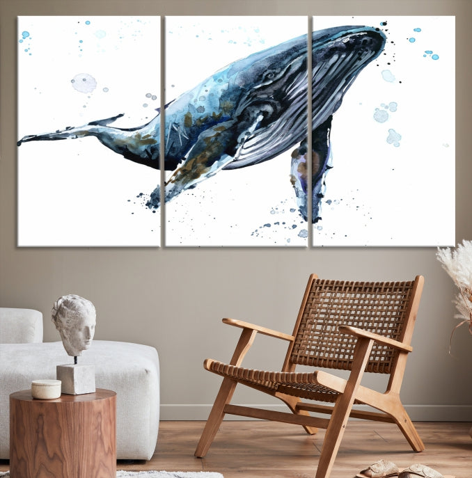 Art mural de baleine aquarelle Impression sur toile