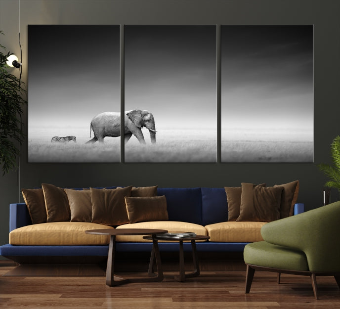 Elephand and Zebra Wall Art Canvas Print