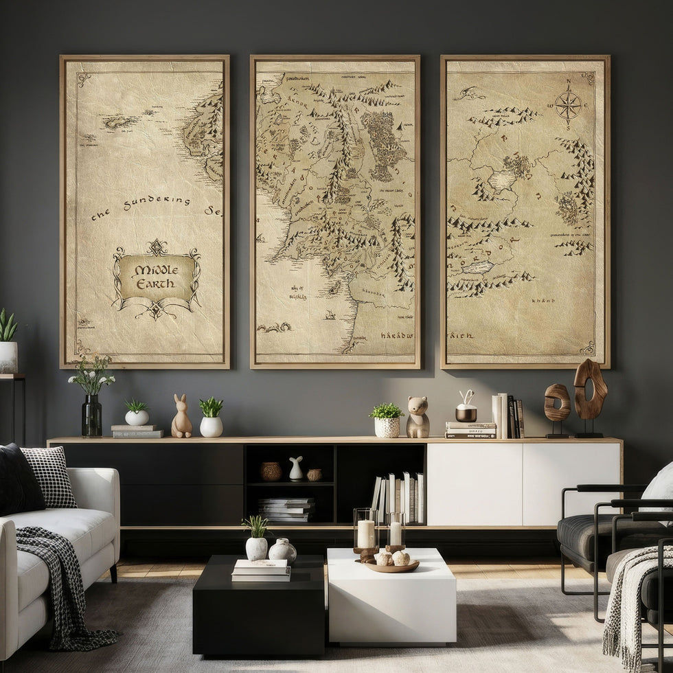 Vintage Middle Earth Map Wall Art Canvas – Lord of the Rings Inspired ...