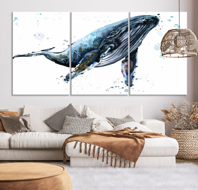 Art mural de baleine aquarelle Impression sur toile