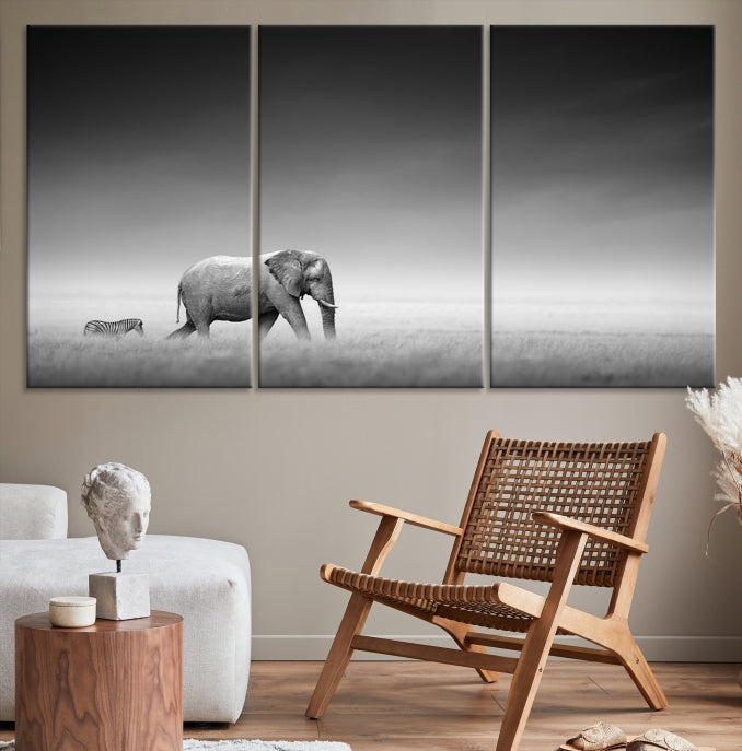 Elephand and Zebra Wall Art Canvas Print