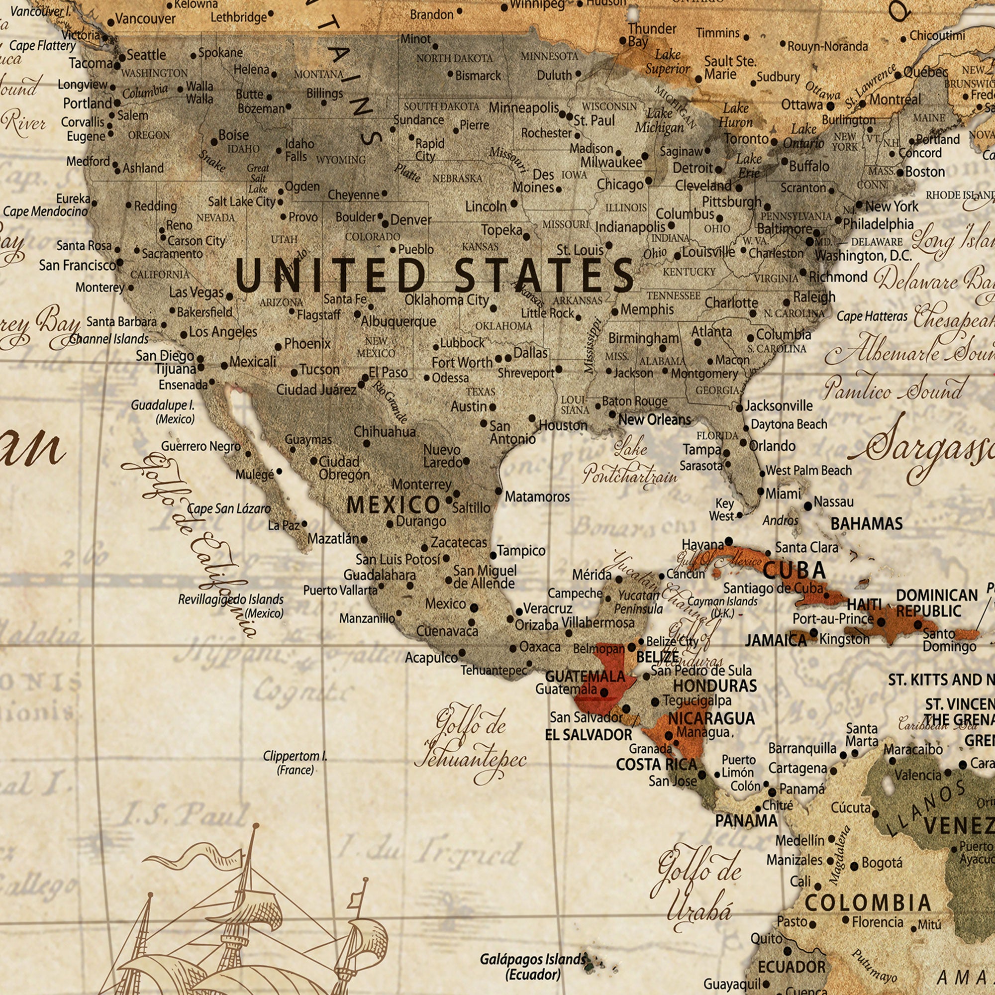 53710338-MGV-CV-36X24-Personalized World Map Canvas Print – Custom Push Pin Framed Travel Map Wall Art, Unique Gift for Couples or Home Decor