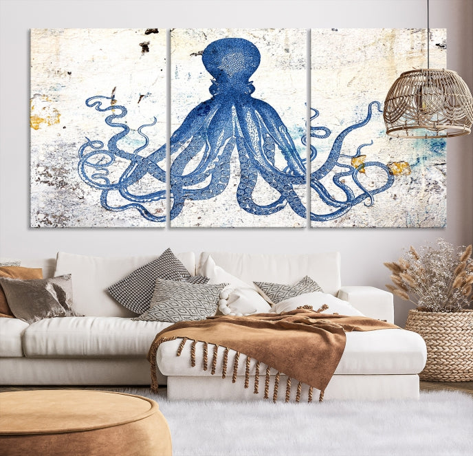 Impresión de lienzo de arte de pared grande de pulpo abstracto grande