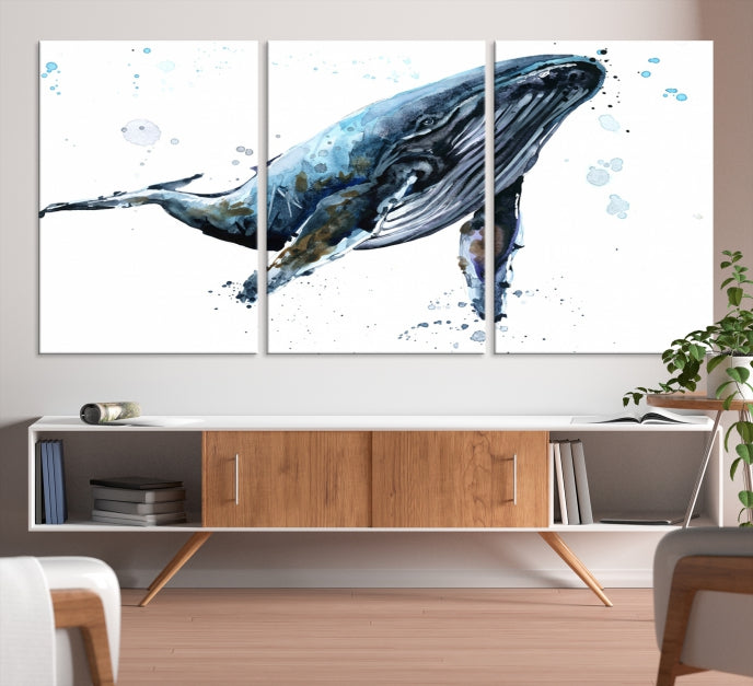 Art mural de baleine aquarelle Impression sur toile