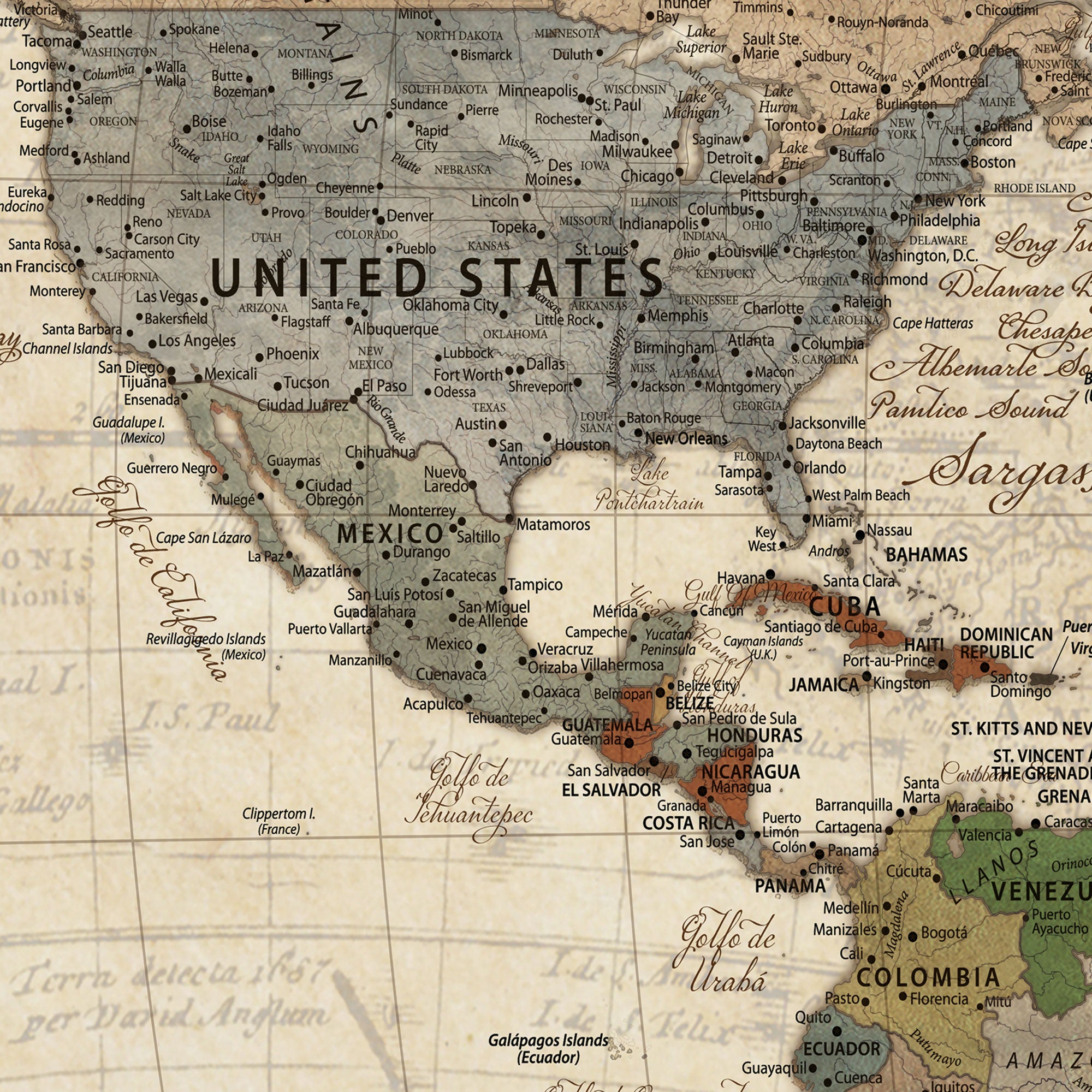 97845003-MGV-CV-36X24-Personalized Custom World Map Wall Art Canvas Print – Travel Tracker Adventure Destination Decor for Home Office