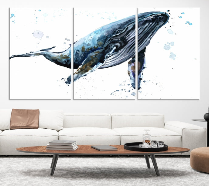 Art mural de baleine aquarelle Impression sur toile