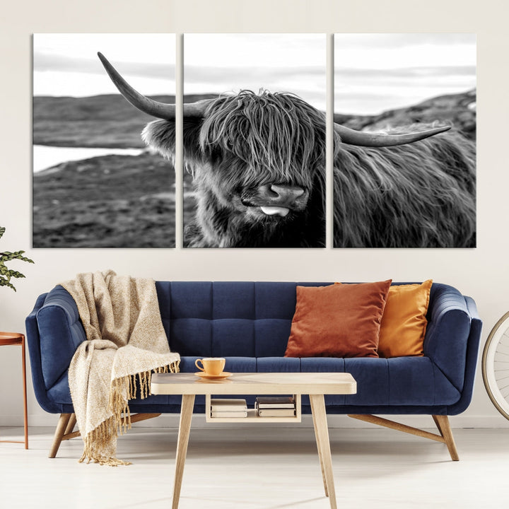 Scottish Highland Cow Cattle Art Print Farmhouse Wall Art Canvas Print