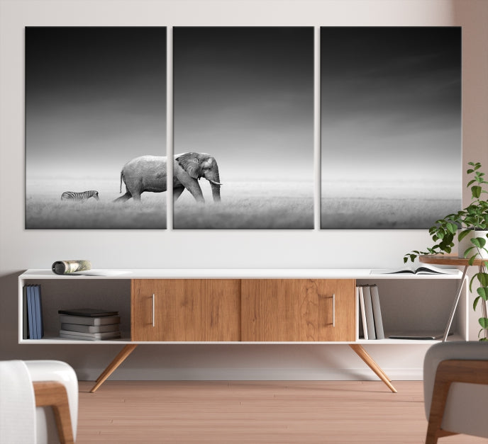 Lienzo decorativo para pared grande con diseño de elefante y cebra